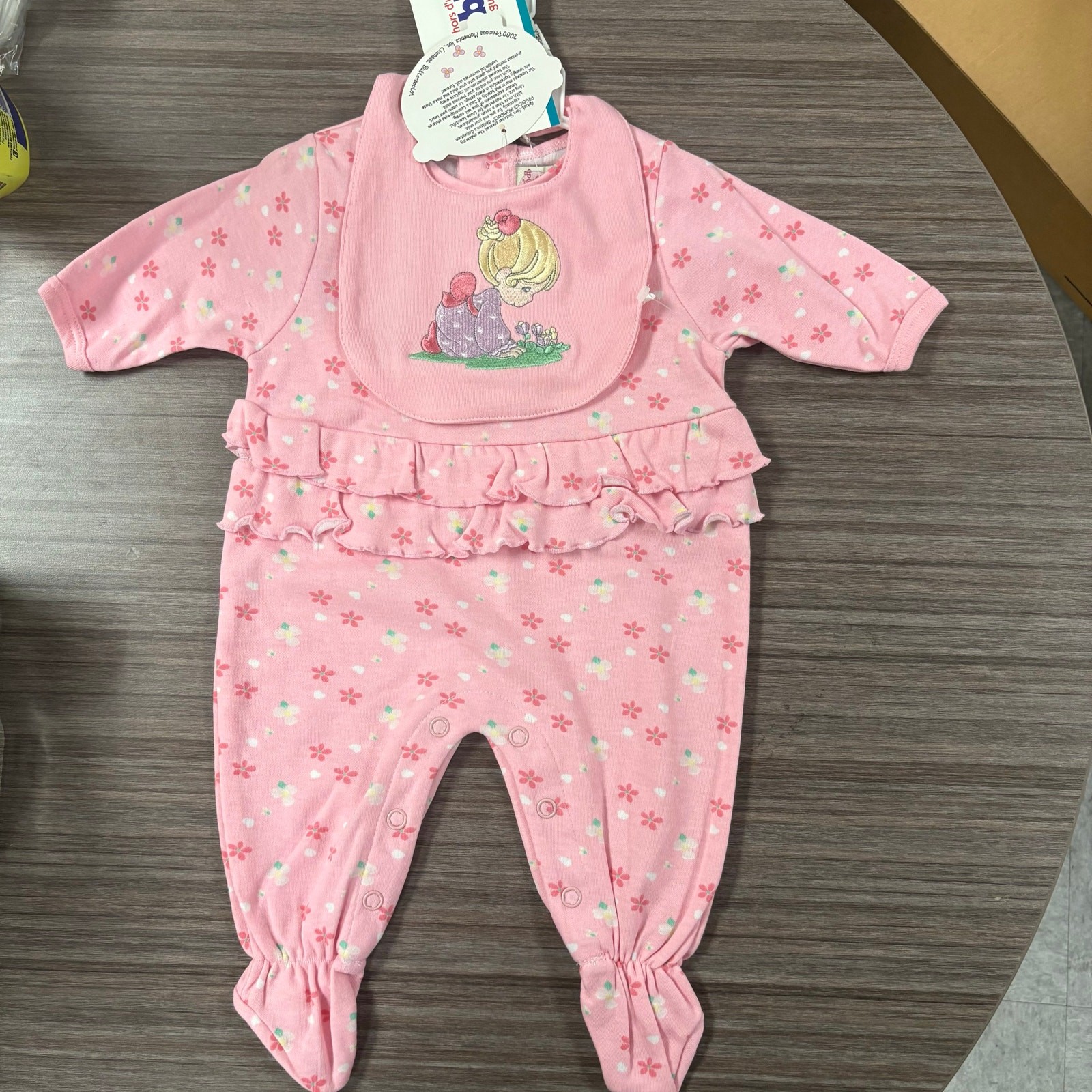 Y2K Precious Moments Baby Girl Pink Ruffle Romper 3/6M – Floral Footed Outfit