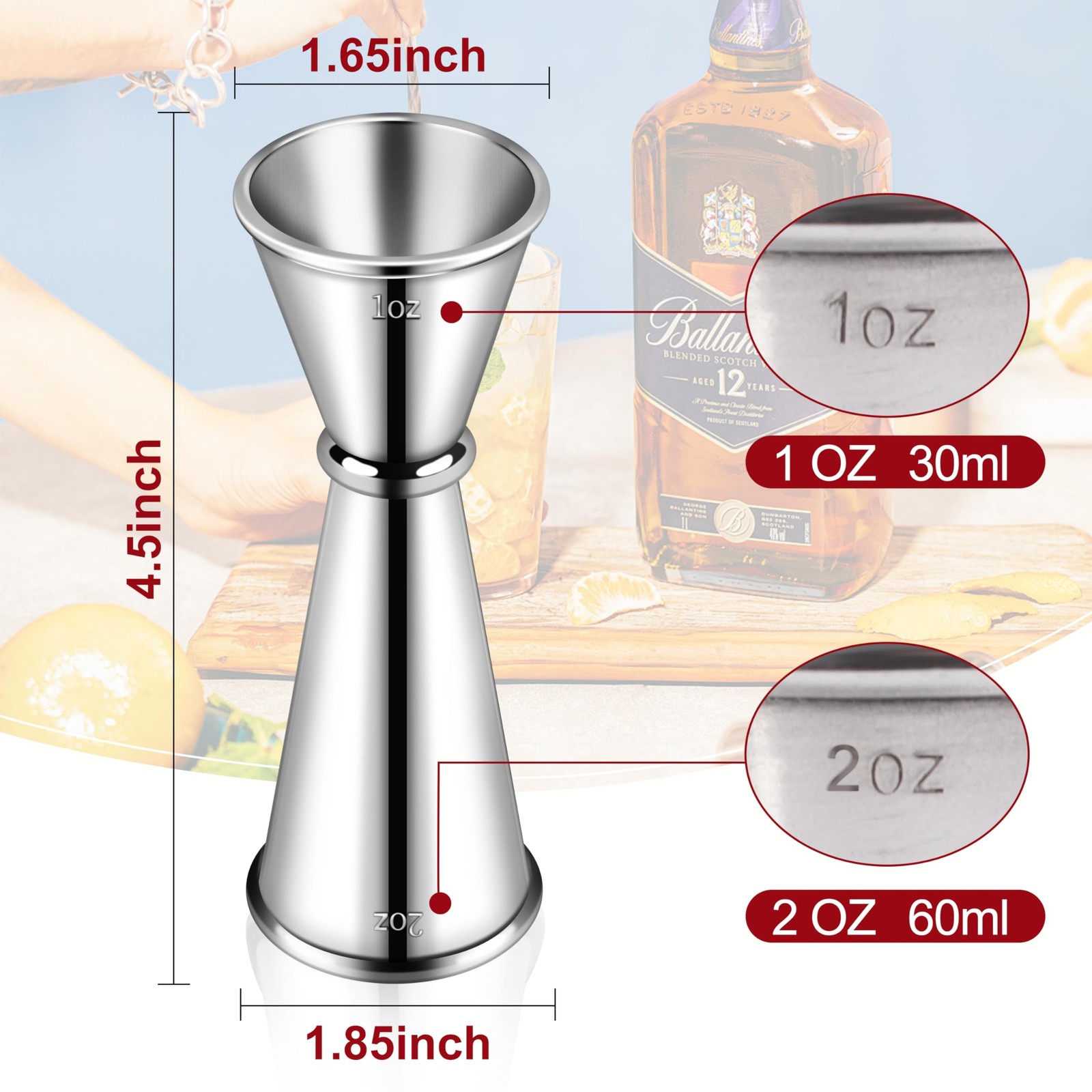 2 Pcs Jigger for Bartending, Premium 304 Stainless Steel Normal, Silver