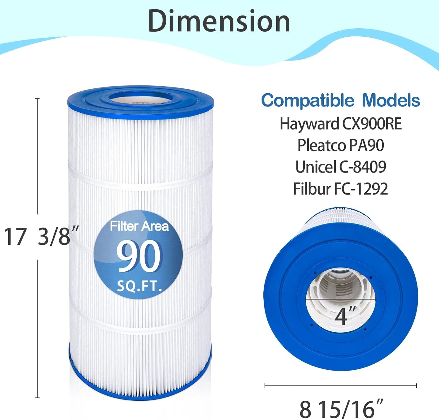 PA90 Pool Filter for Hayward C900, C9002, CX900RE, Unicel C-8409, Filbur FC-1292