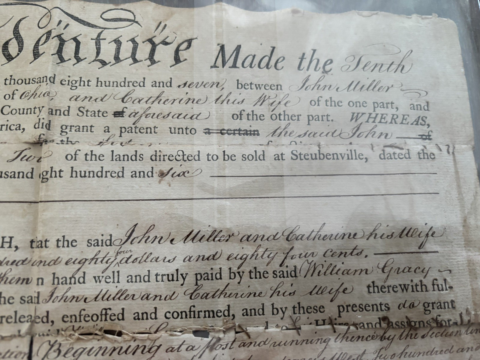 OHIO Document Indenture 1807 Jefferson County Steubenville Land Deed