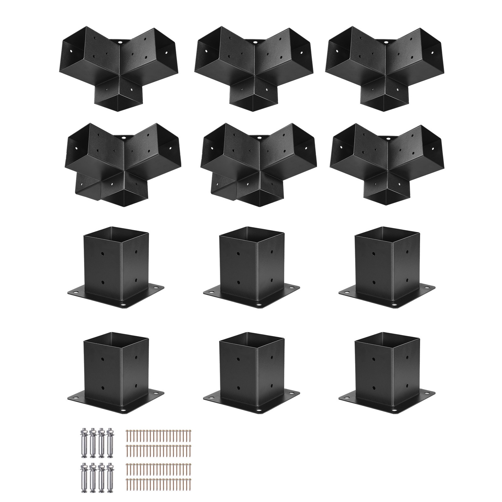 Uimoso 4x4 Pergola Bracket Kit 3.5x3.5 Inner, 3- & 4-Way Brackets with Bases