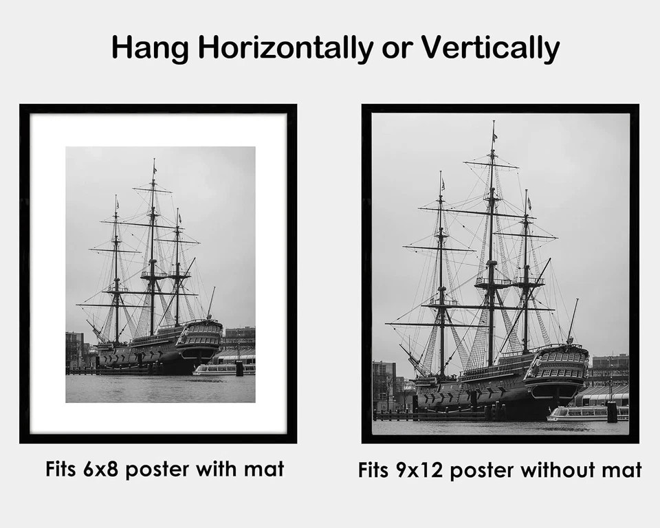 9X12 Picture Frame Black Display, Photos 9X12 Wood Picture, Frame 6X8 with Mat