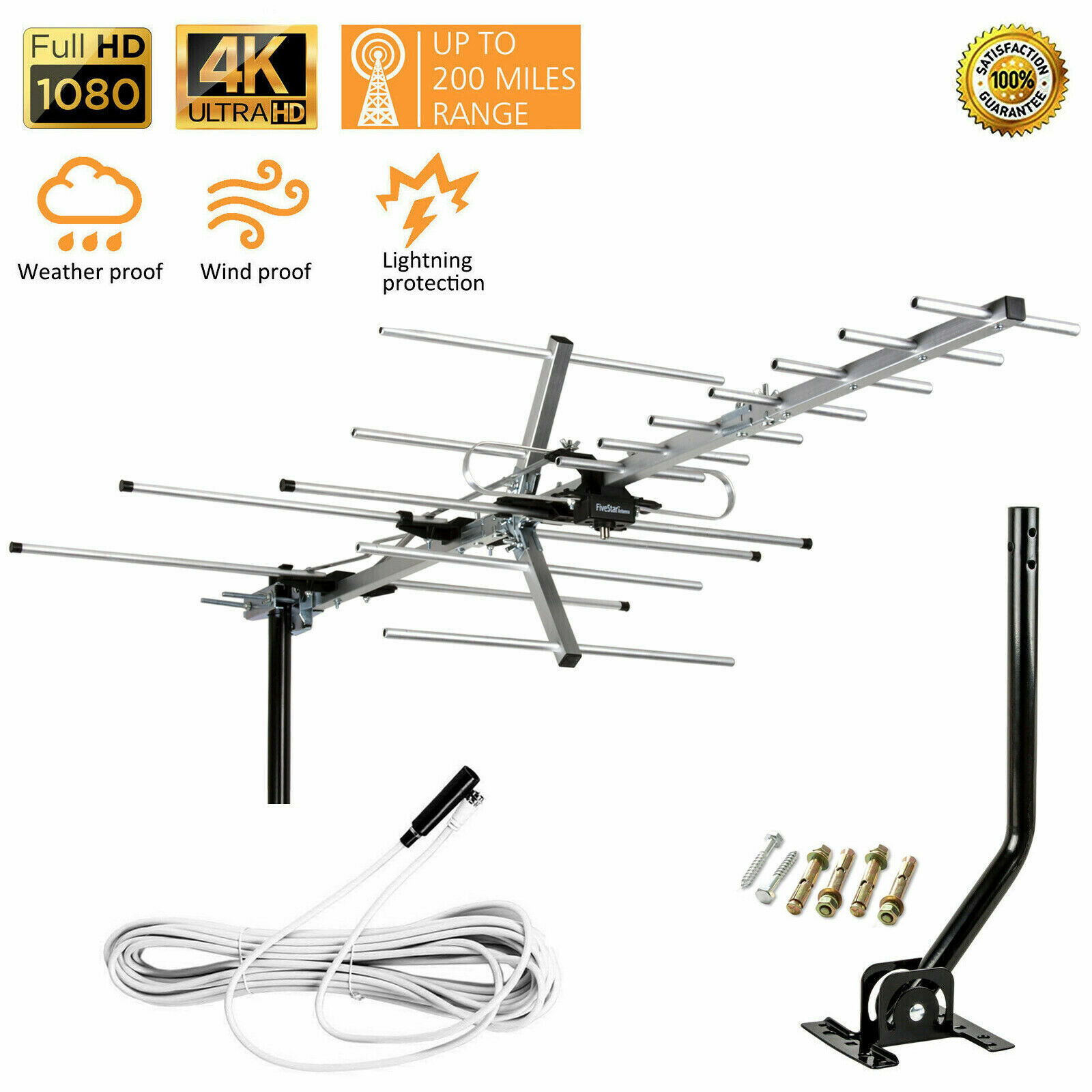Superior Yagi Outdoor TV Antenna 200 Mile Digital HD Roof Attic Mount