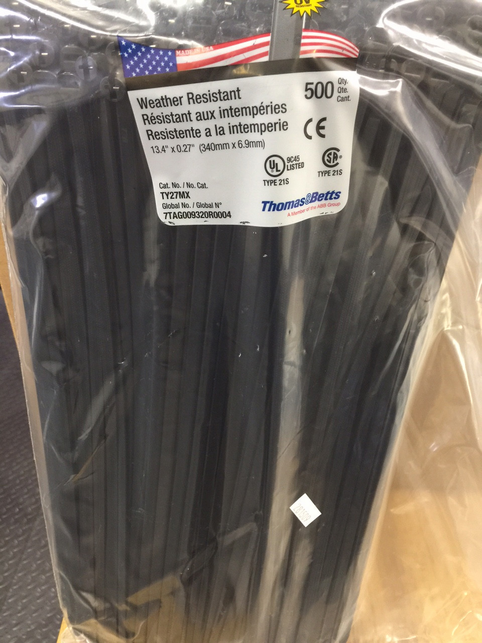 Thomas & Betts TY-RAP TY27MX 500/BAG 120lb 13" UV Black Nylon