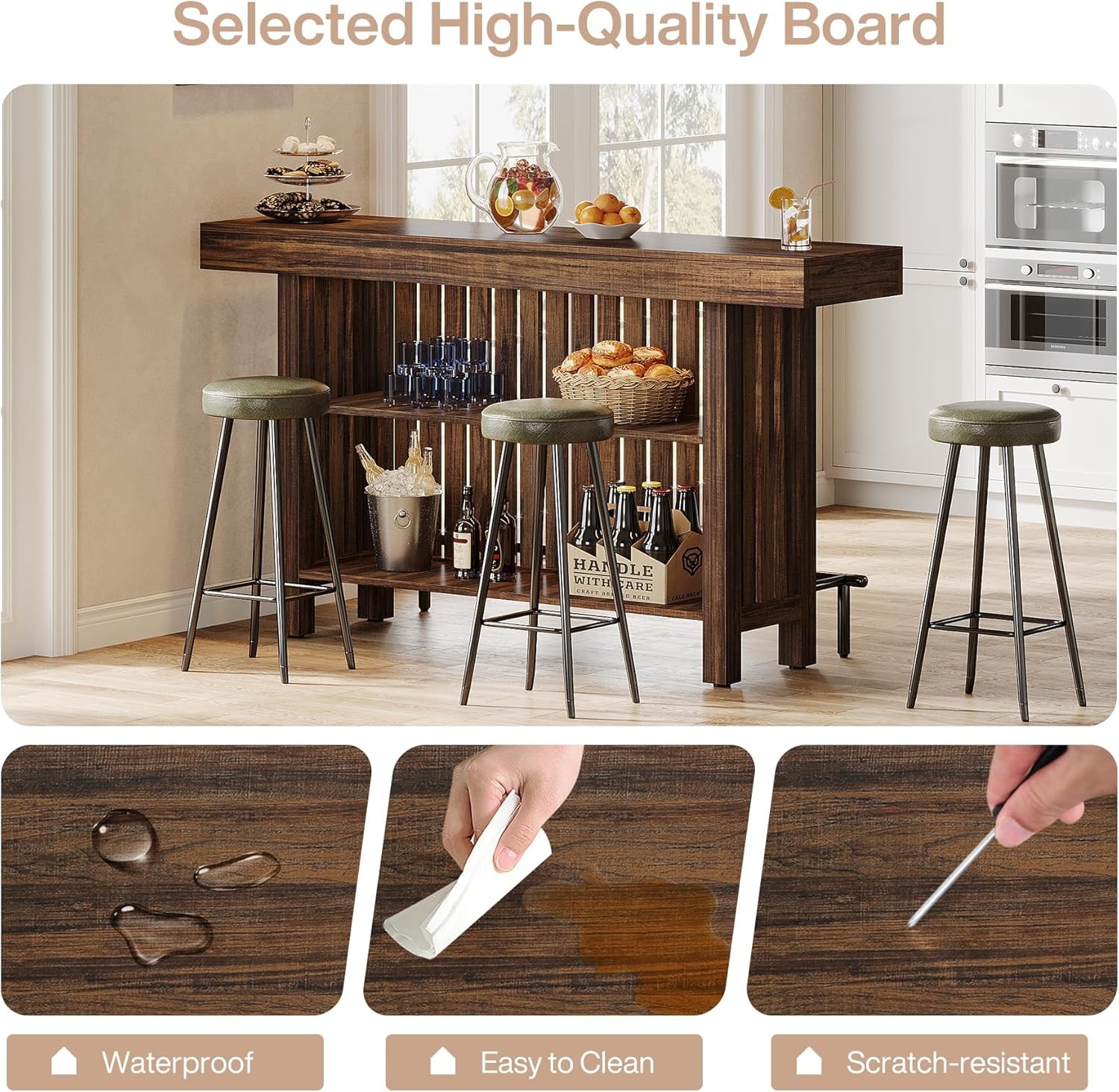 Large 2-Tier Bar Table, 63-Inch Mini Pub Table with Footrest for Kitchen, Bistro