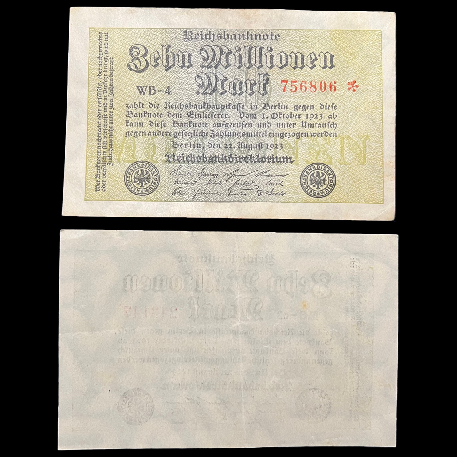 2x 1923 Germany 10 Million Mark Berlin WWI Pre WWII Banknote Paper Money Kaiser