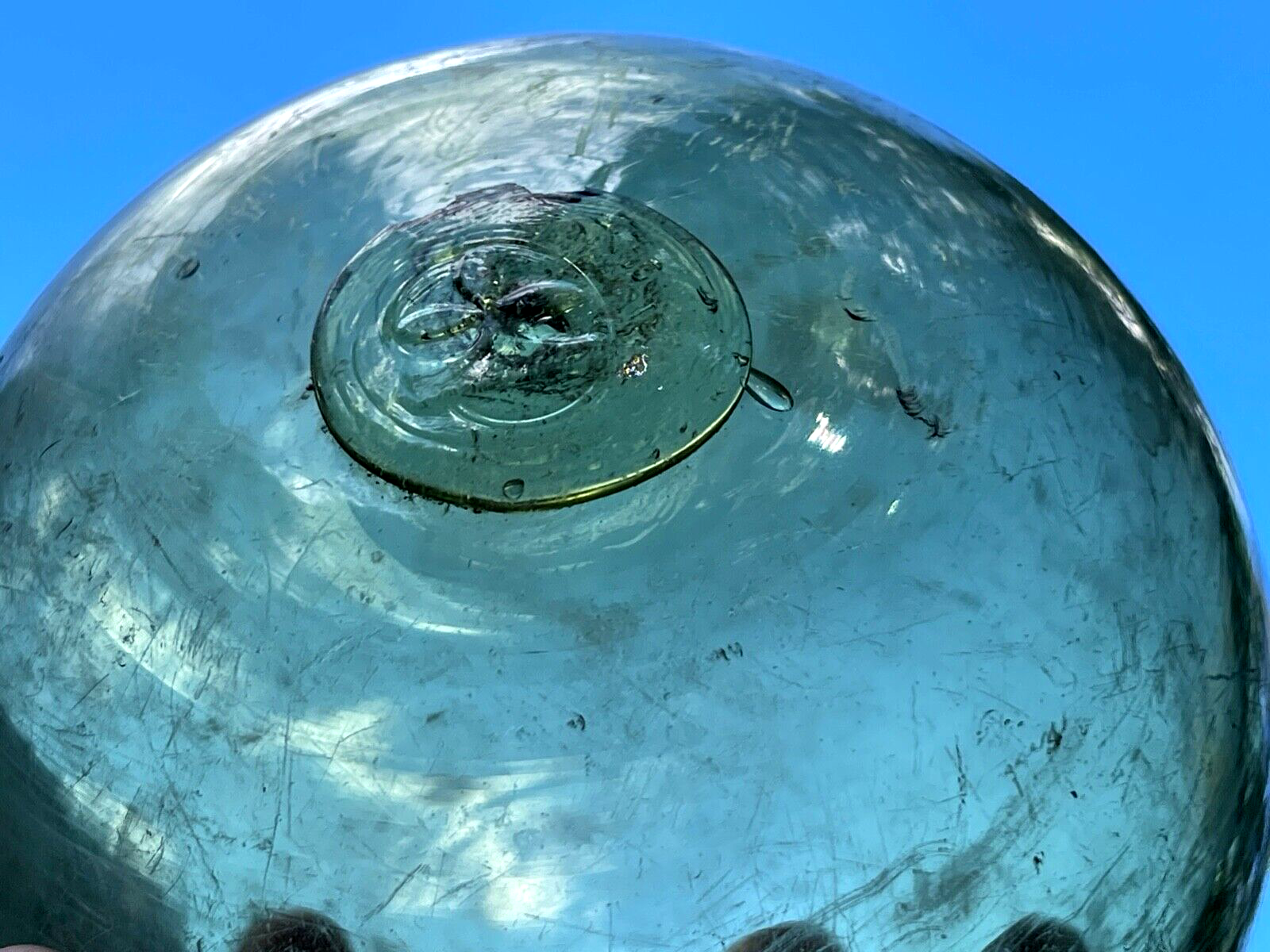 ANTIQUE EUROPEAN GERMAN HEYE CLOVER LEAF GLASS FISHING FLOAT MADE IN GERMANY