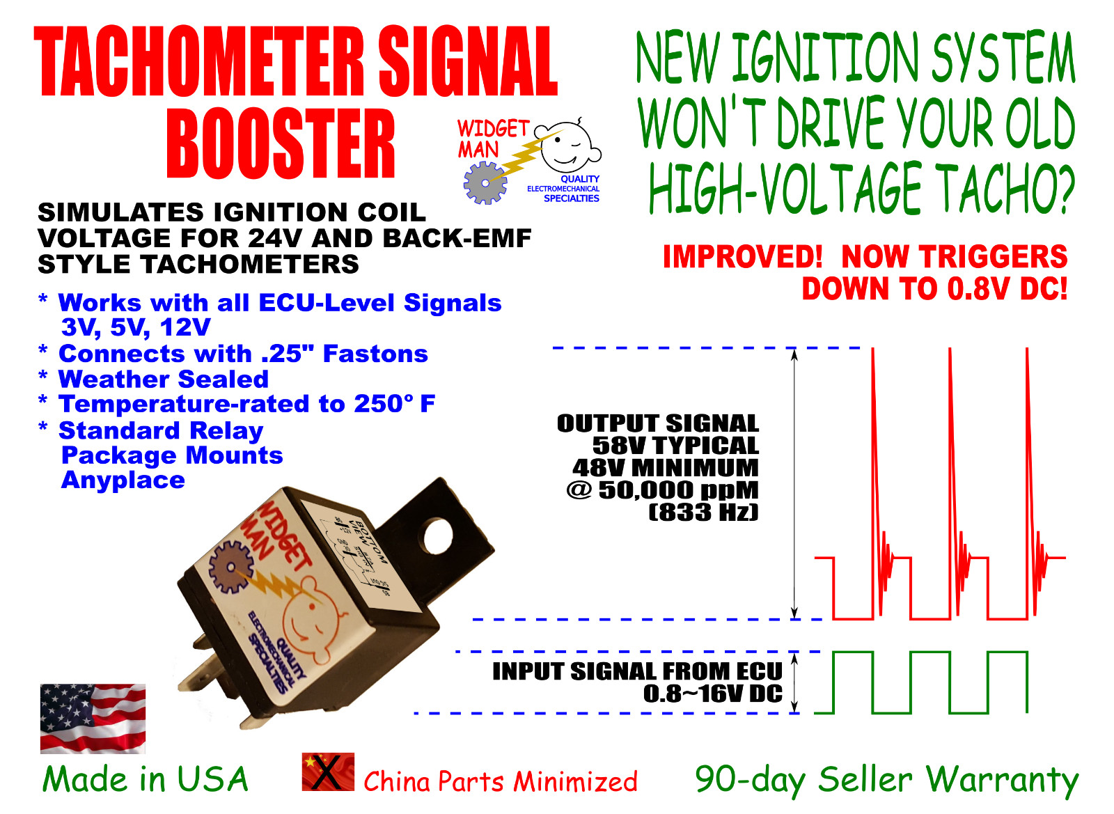 TACH TACHOMETER SIGNAL BOOSTER, 3~16V In -> 48~63V Out, compare to MSD 8920