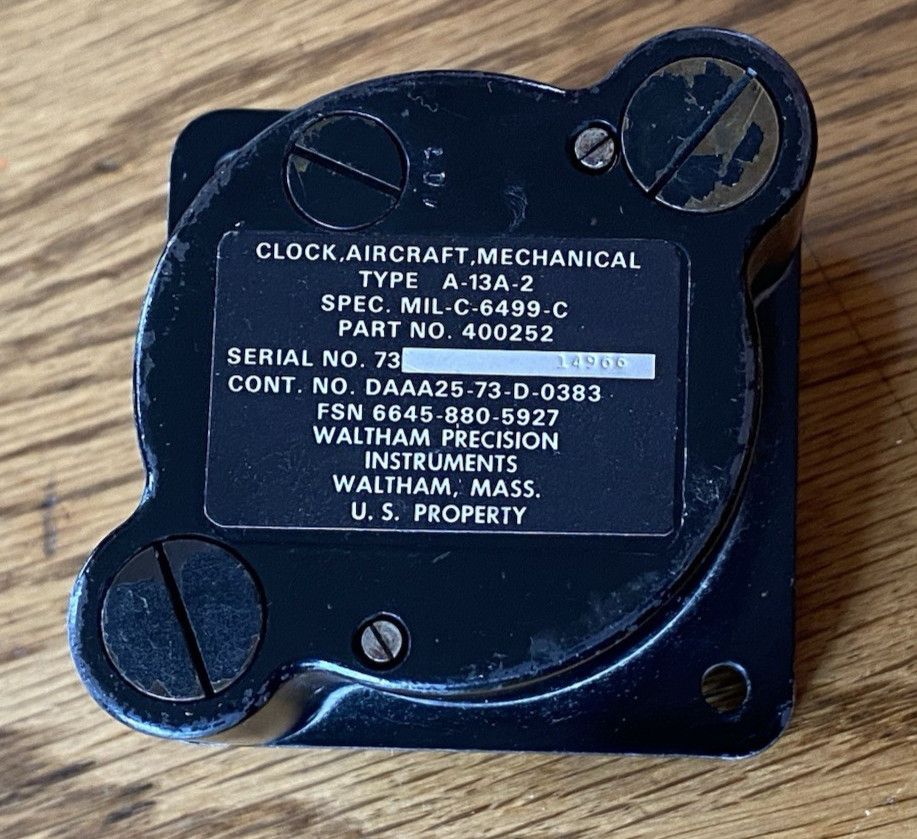 Vintage Waltham Mechanical Aircraft Clock A-13A-2