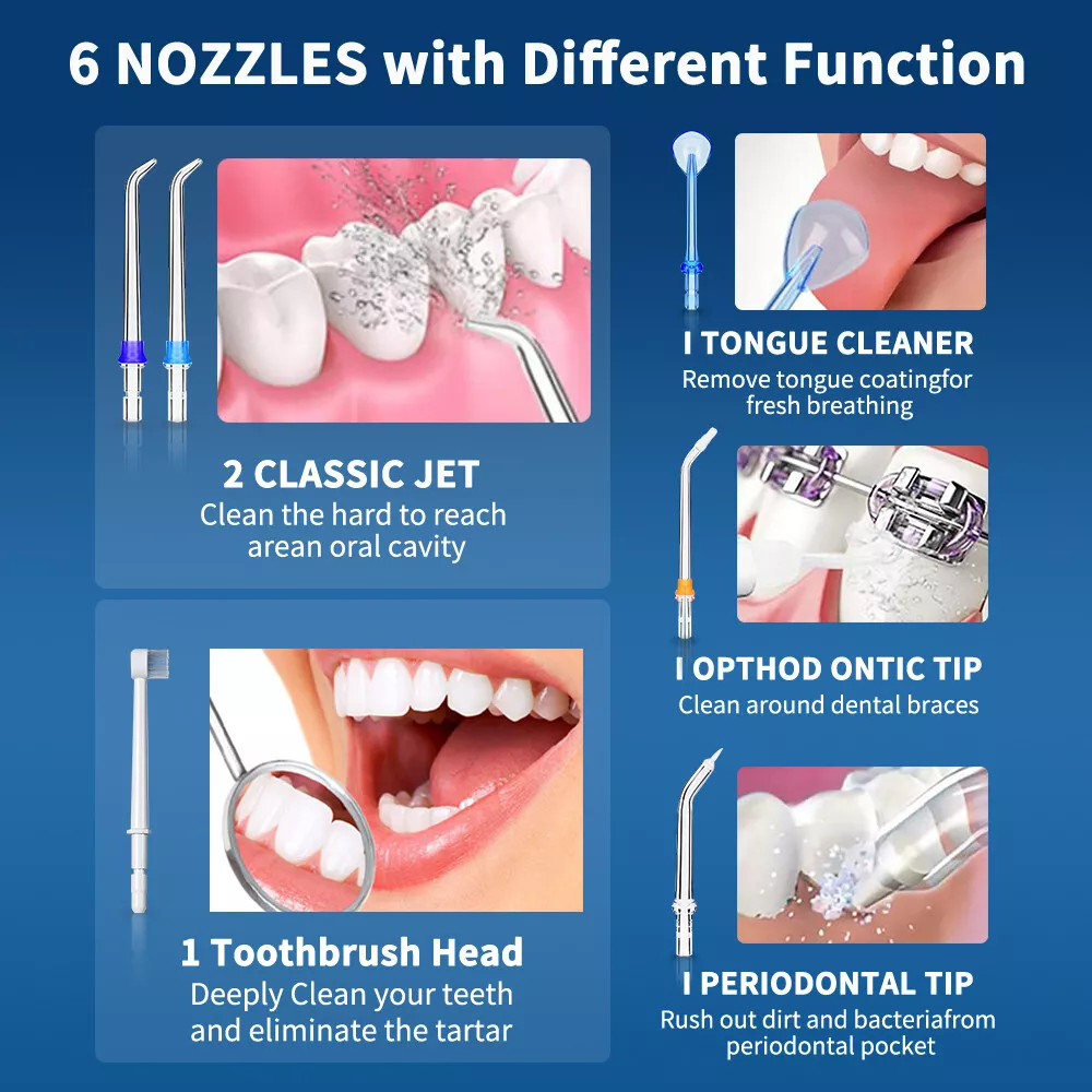 Water Cordless Water Flosser Dental Oral Irrigator Teeth Cleaner Floss 6 Tips