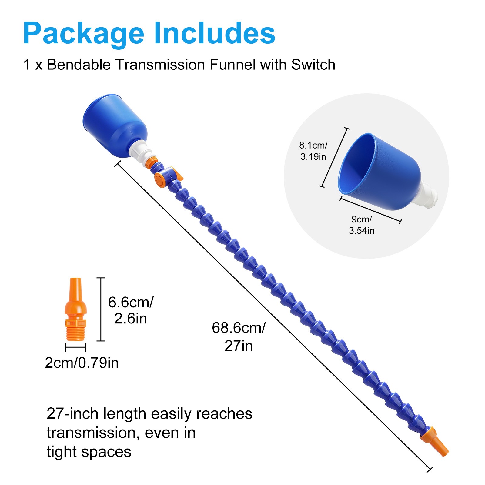 27" Flexible Bendable Transmission Oil Funnel w/ Switch & Filter for Car Fluids