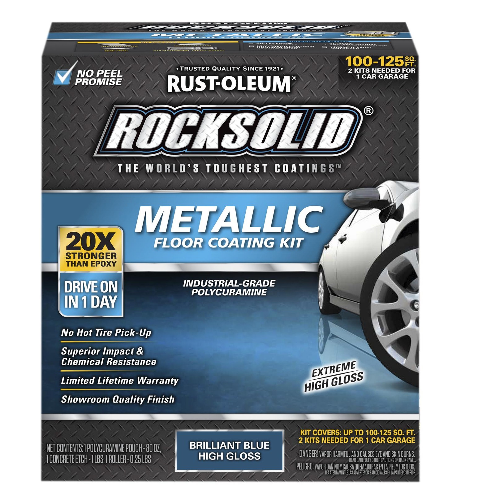 RockSolid Metallic Floor Coating Kit, Brilliant Blue, High Gloss, 80 Oz - 299745