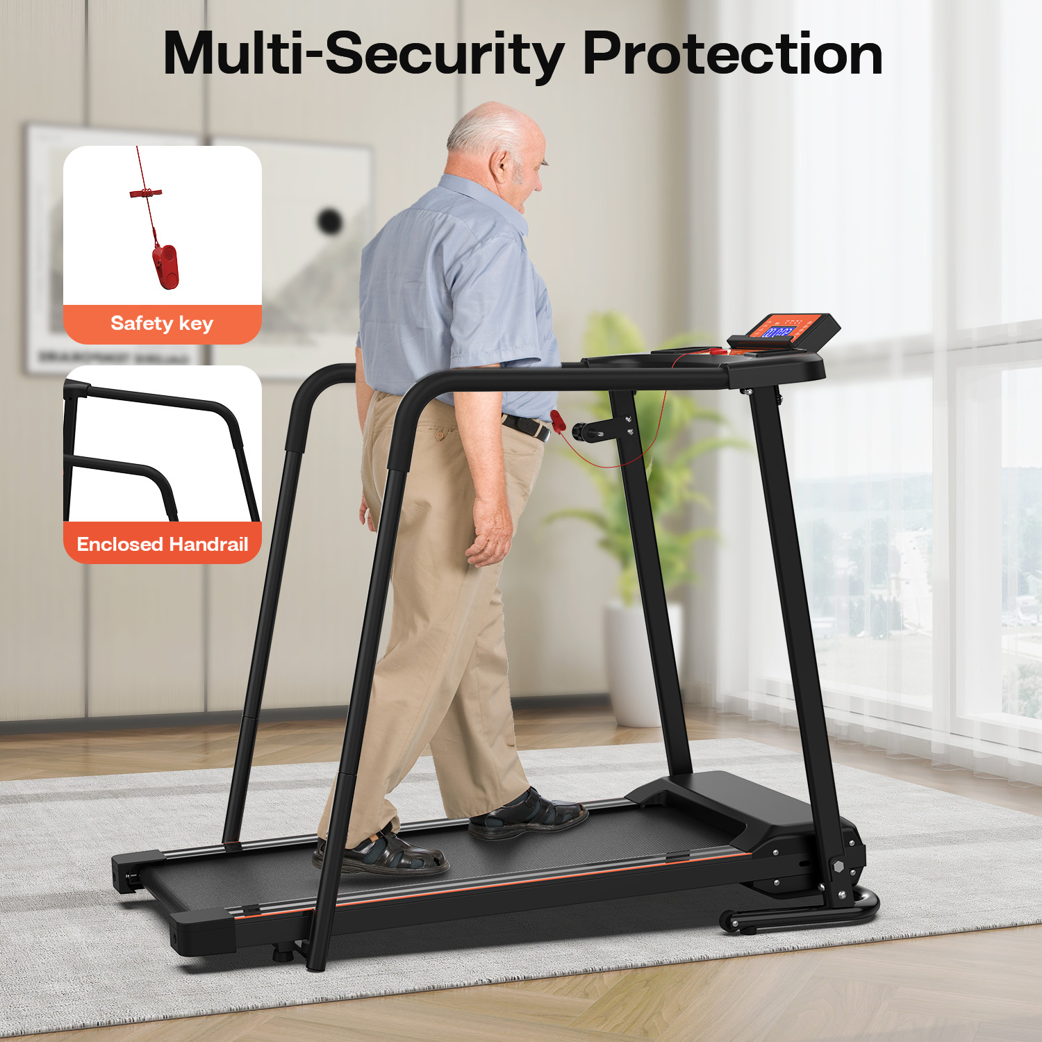Walking Treadmills for Home Seniors with Extended Handrails for Recovery Fitness