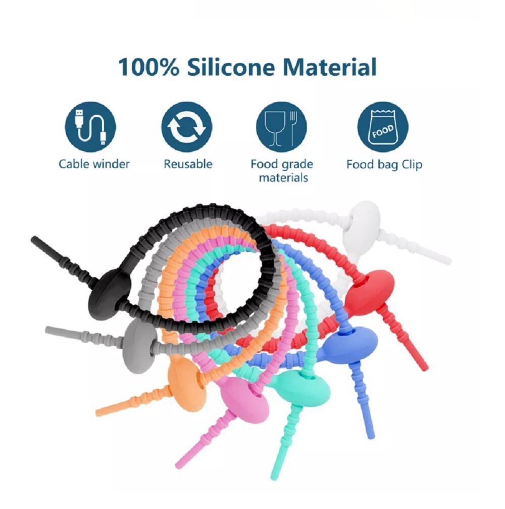 24-Piece Reusable Silicone Cable Ties Set - Rubber Twist Ties for Wires & Cords