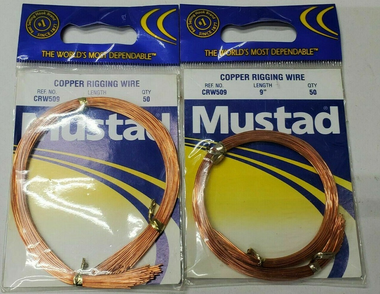 2 PACK MUSTAD COPPER RIGGING WIRE 9" 50 PER PKG = 100 WIRES FREE USA SHIPPING