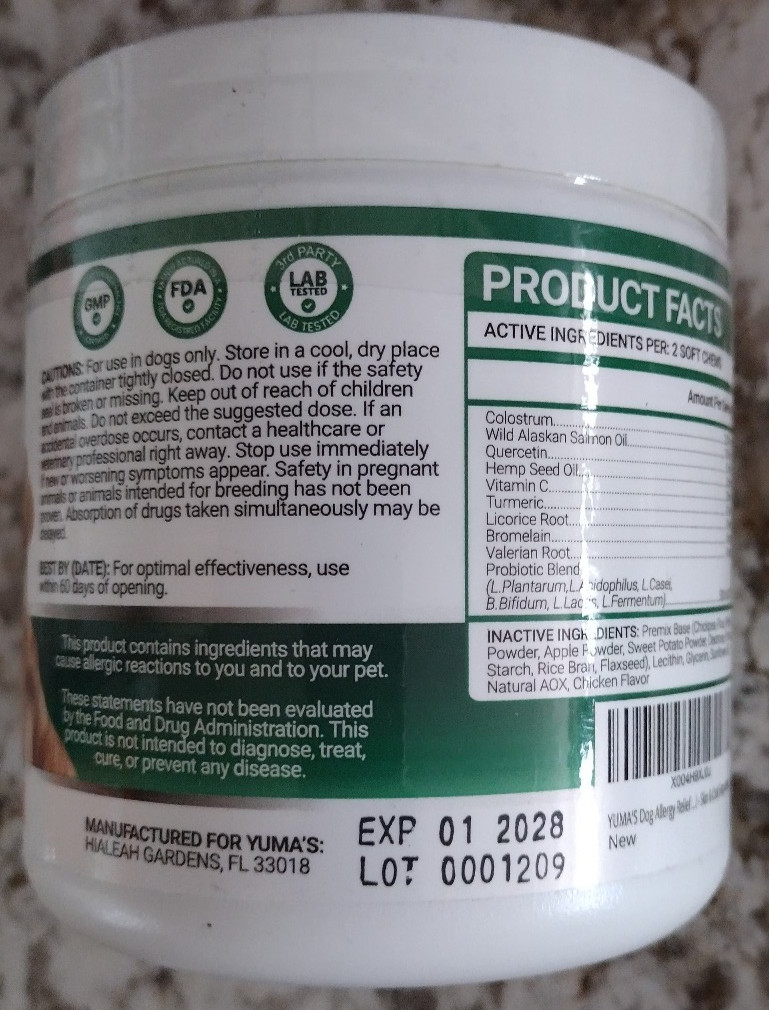 YUMA'S Dog Allergy Relief Chews Dog Itching Skin Relief Treatment Pills 170