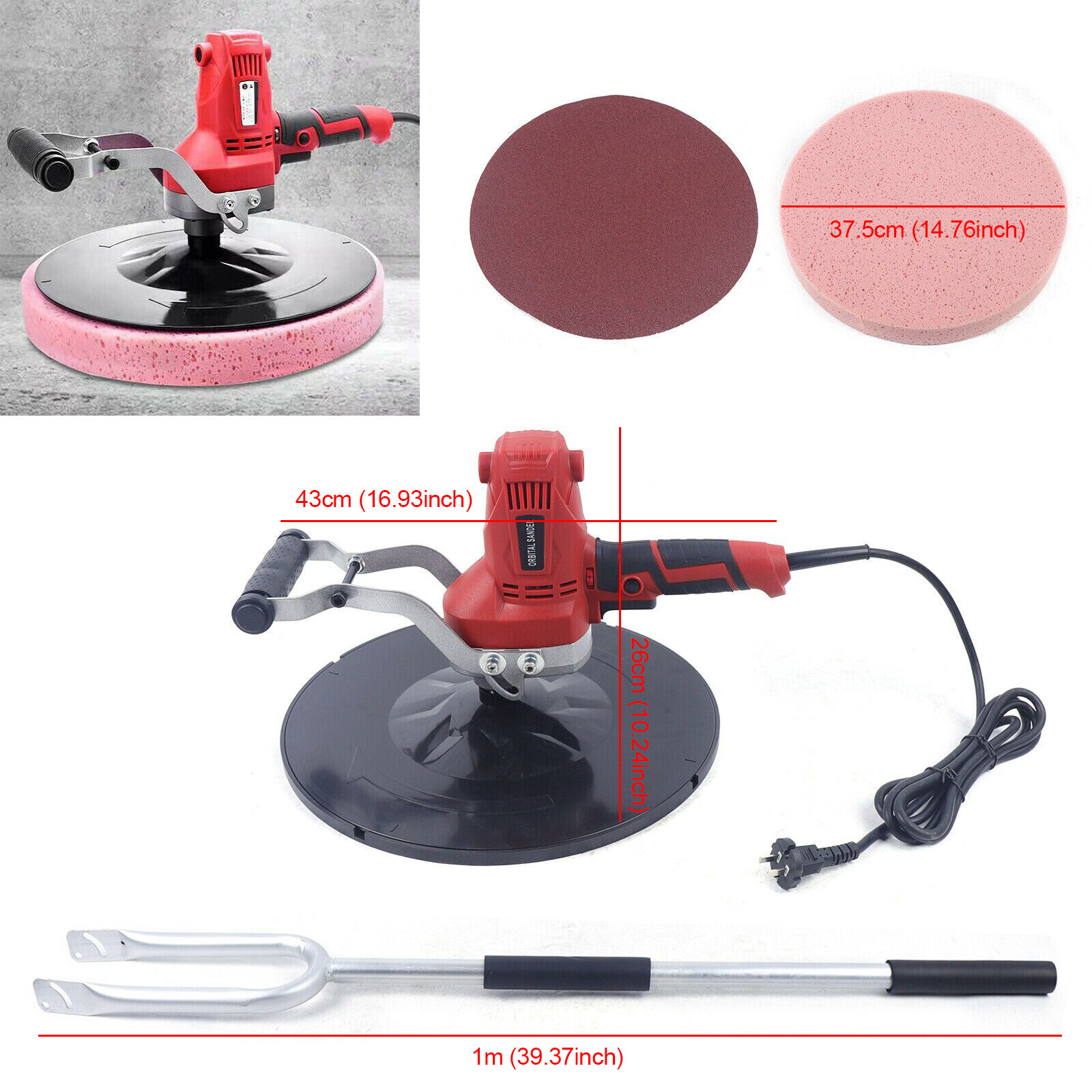 15" Handheld Power Trowel Mortar Concrete Power Float Troweling Machine 850W HOT
