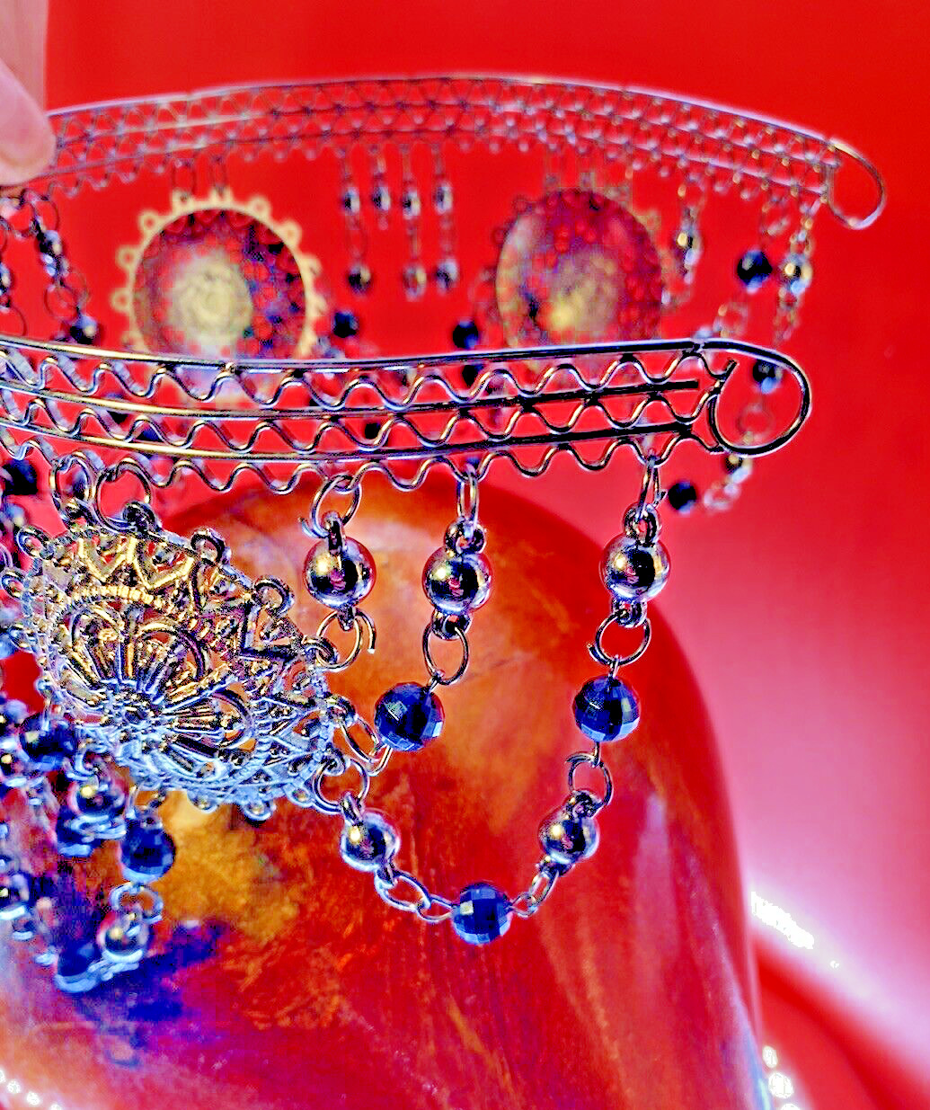 Indian Beaded Crown Vintage Art Piece Draped Beads "Anushka" Be Queen.