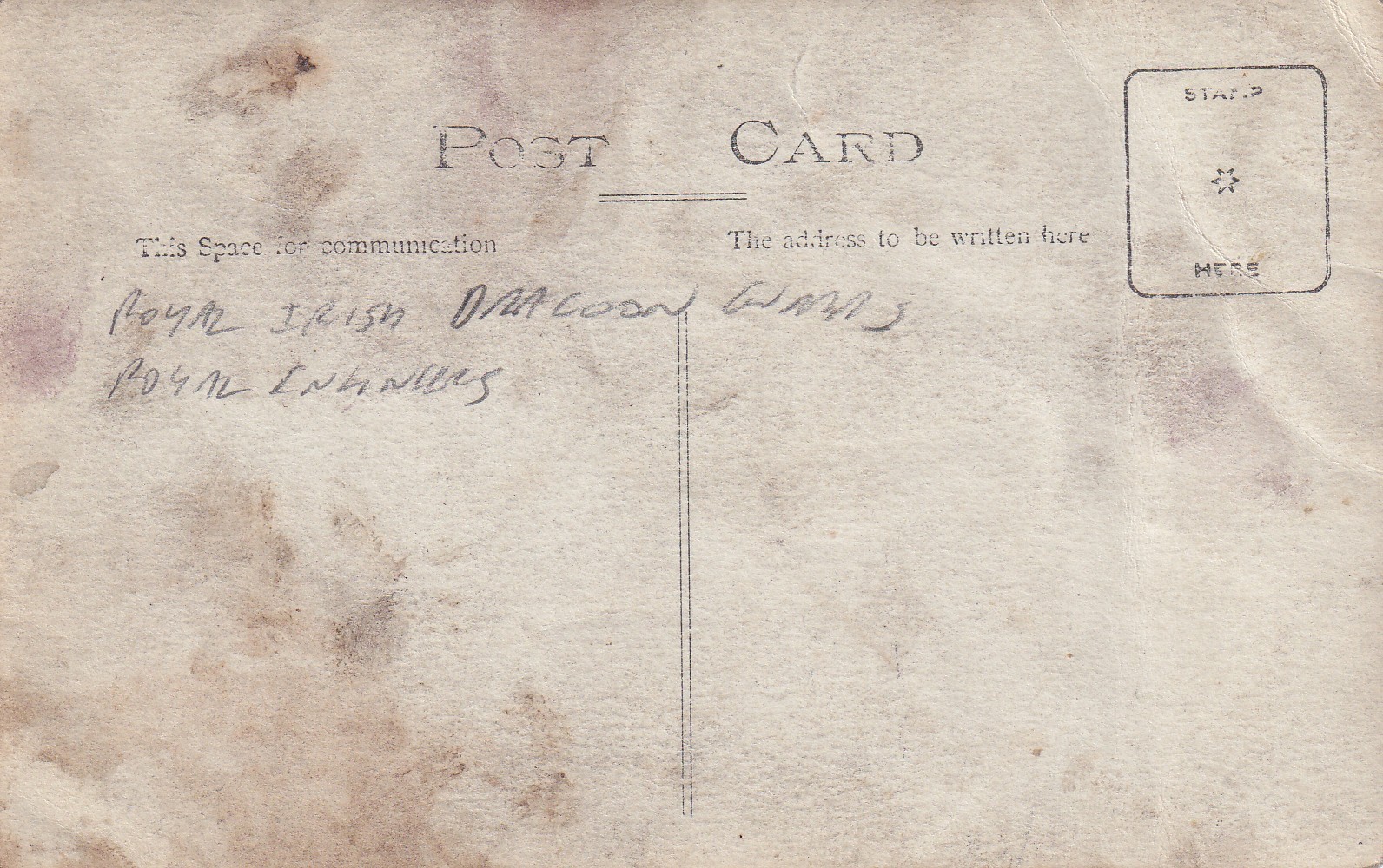 WWI RPPC Real Photo Postcard BRITISH ROYAL IRISH DRAGOON GUARDS & ENGINEERS 266