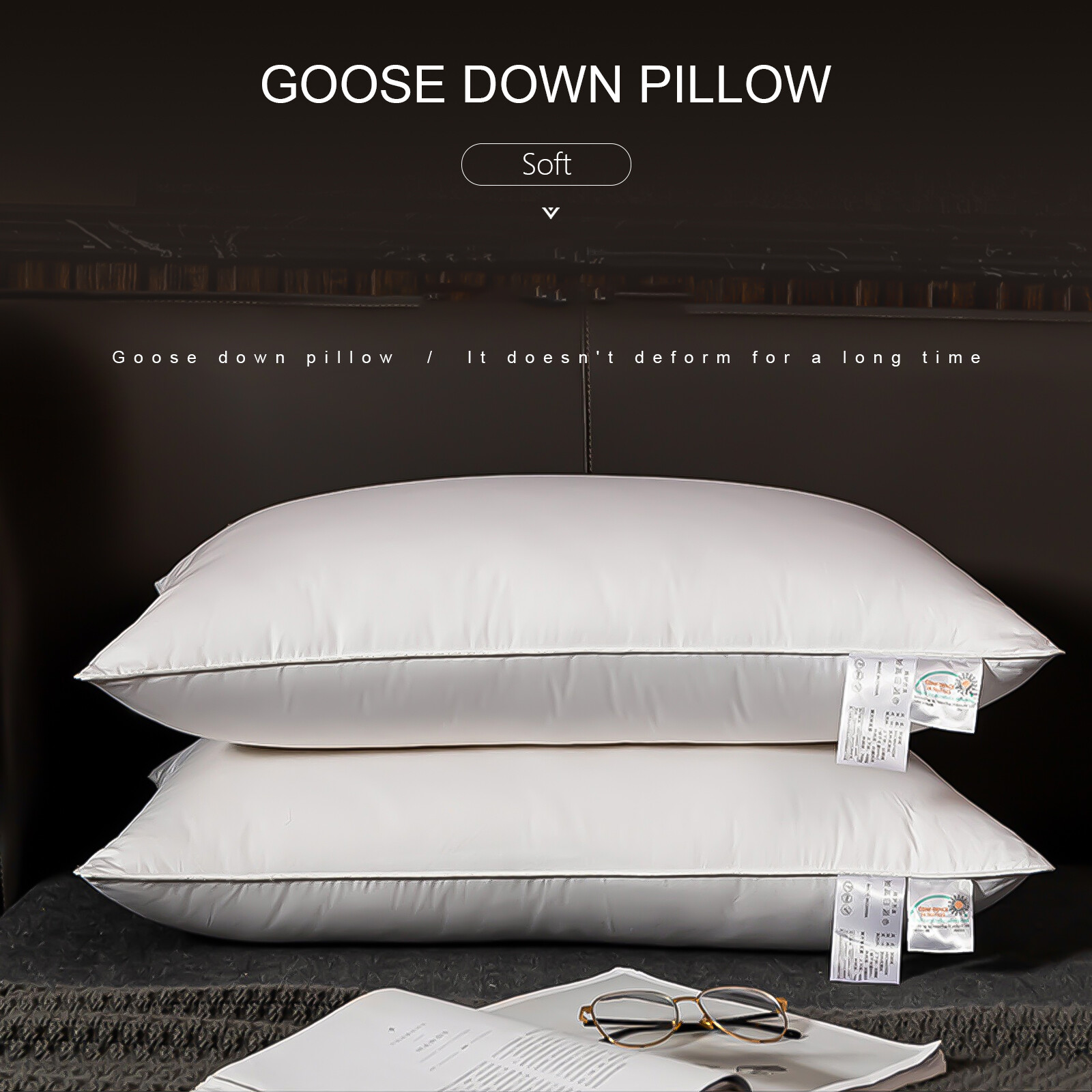 2/4 Pack Luxury Goose Down Pillow Queen Size Feather Pillow Insert Soft Support
