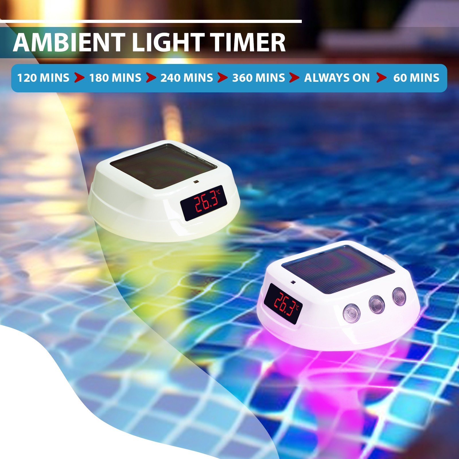 ILTH-517 Wireless Solar Pool Thermometer RGB Lights IP68 Floating Gauge for Pool
