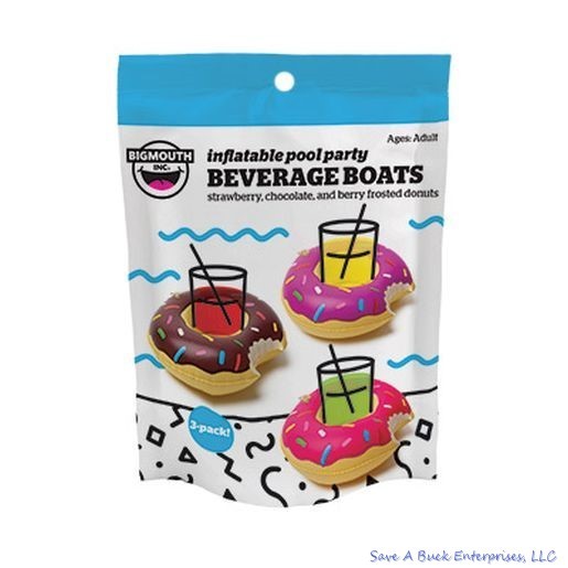 3-pk DONUTS Beverage Boat Inflatable Cup Drink Can Holder Pool Float - BigMouth
