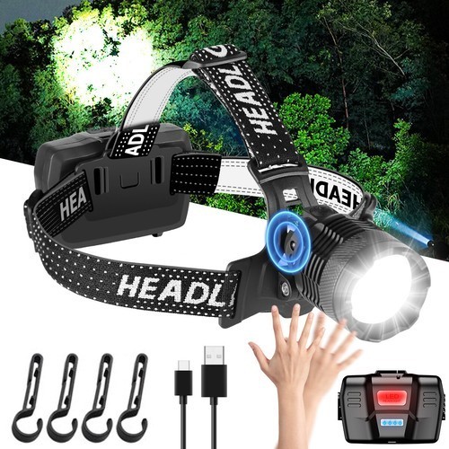 Super Bright 990000 Lumen LED Headlamp USB Rechargeable Head Lamp Motion Sensor