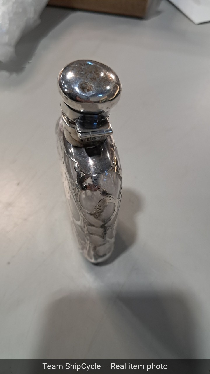 U23143 ANTIQUE Overlay STERLING Small FLASK With Engraved Initials G2U