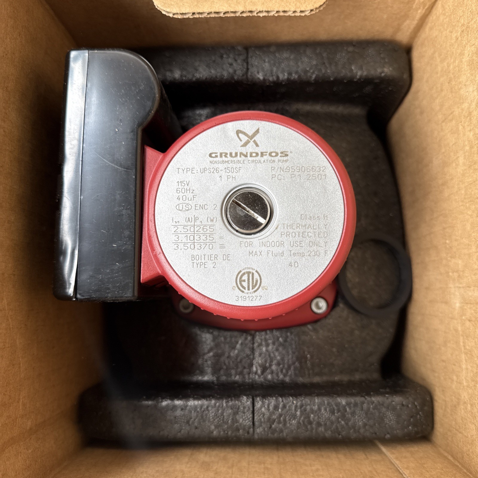 New GRUNDFOS, 95906632, UPS26-150SF, 3-Speed, Stainless Steel, Circulator Pump