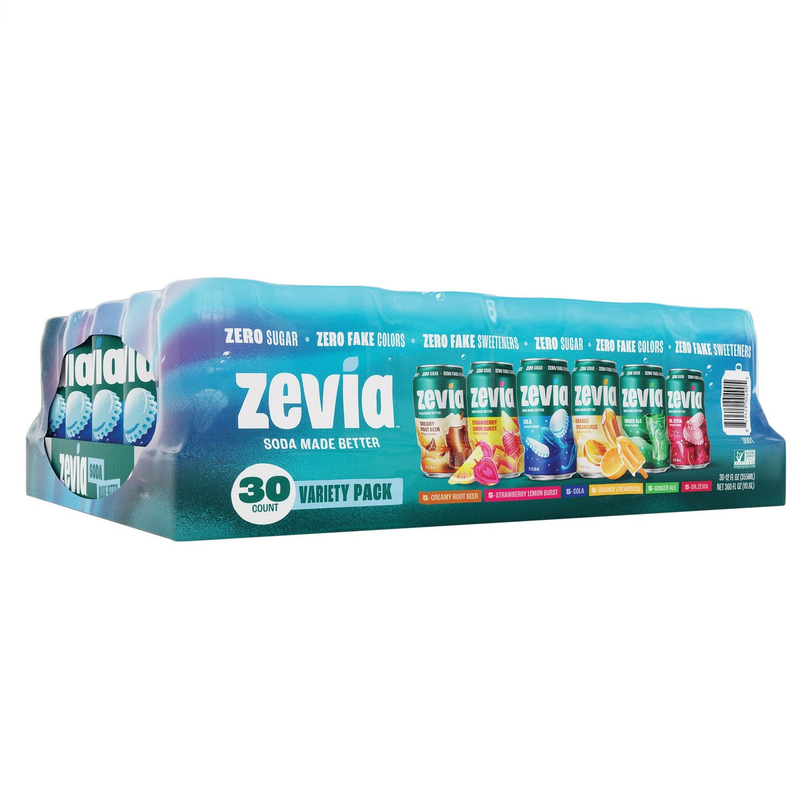 Zevia Zero Sugar Soda, Variety Pack, 12 fl oz, 30-Pack