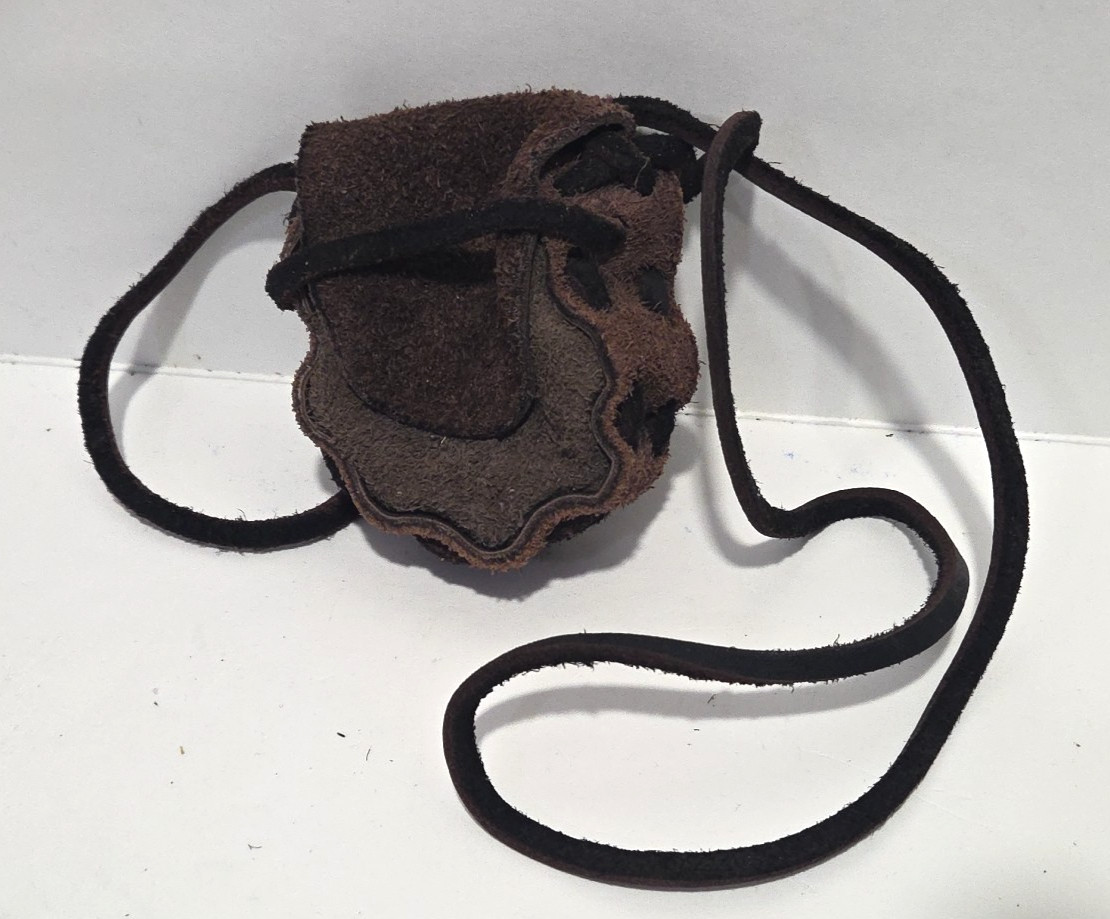 Handmade Native American Medicine Bag Small Leather Brown Small Drawstring