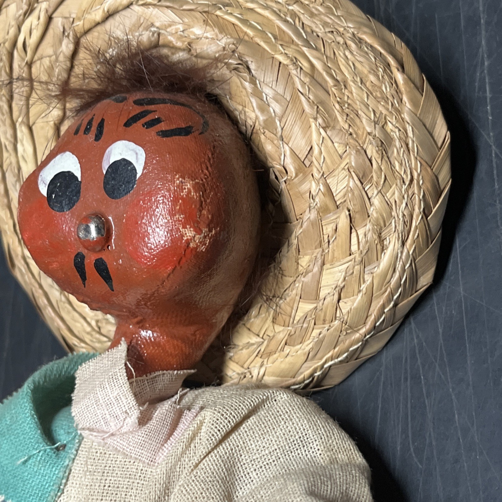 Vintage Mexican Hand Made Painted Oil Cloth Folk Art Dolls 9”Tall