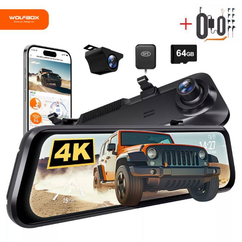 WOLFBOX G850 PRO Rear View Mirror Dash Cam GPS WiFi, Voice Control, ADAS & BSD