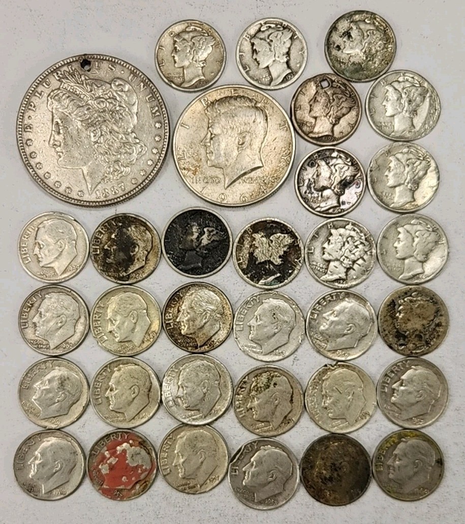 Lot of Damaged Bent Holed 90% Silver US Coins $4.60 Face Junk Silver As-Is