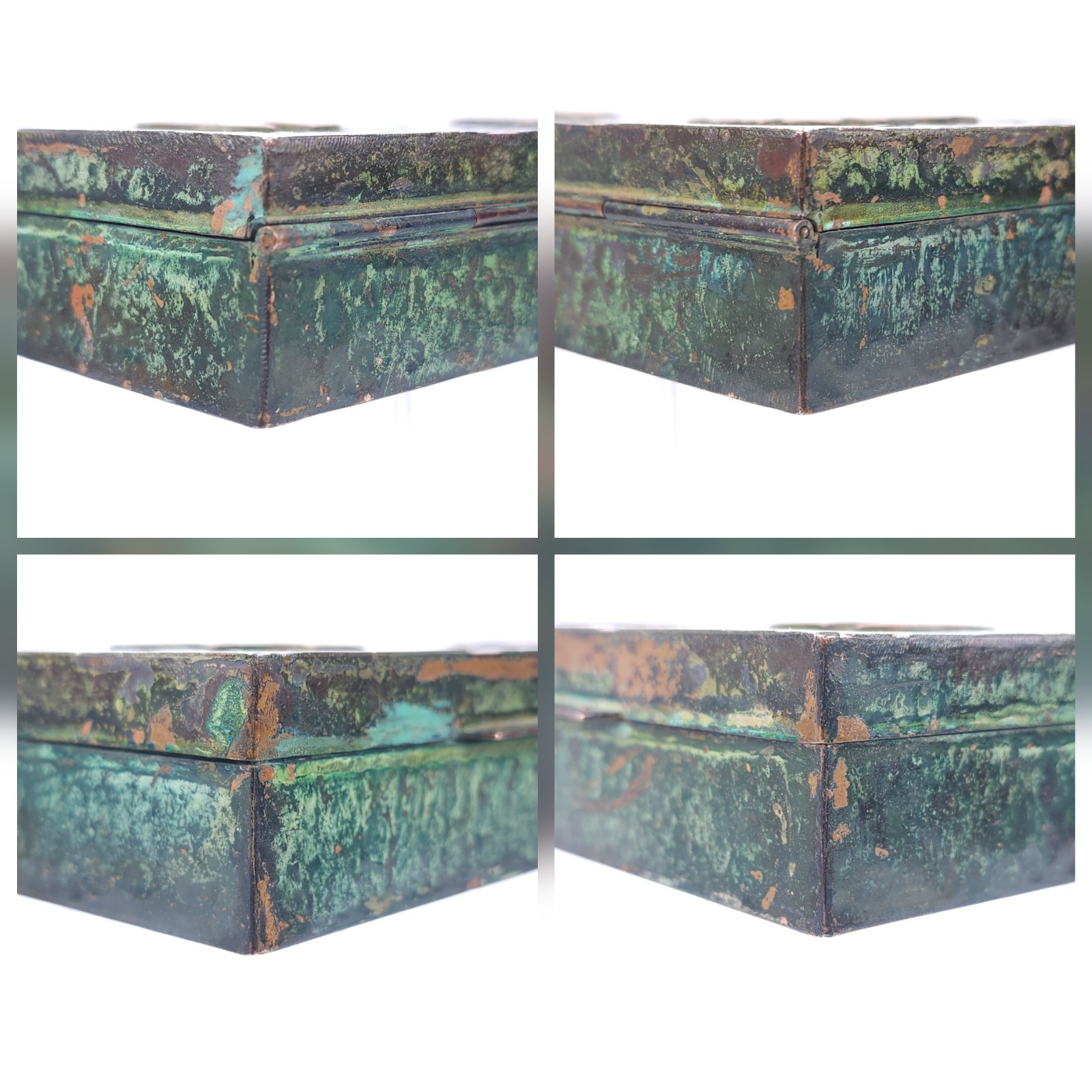 Vintage Peru Enameled Copper Cigarette Trinket Box Silver Tone Metal Bird Bull