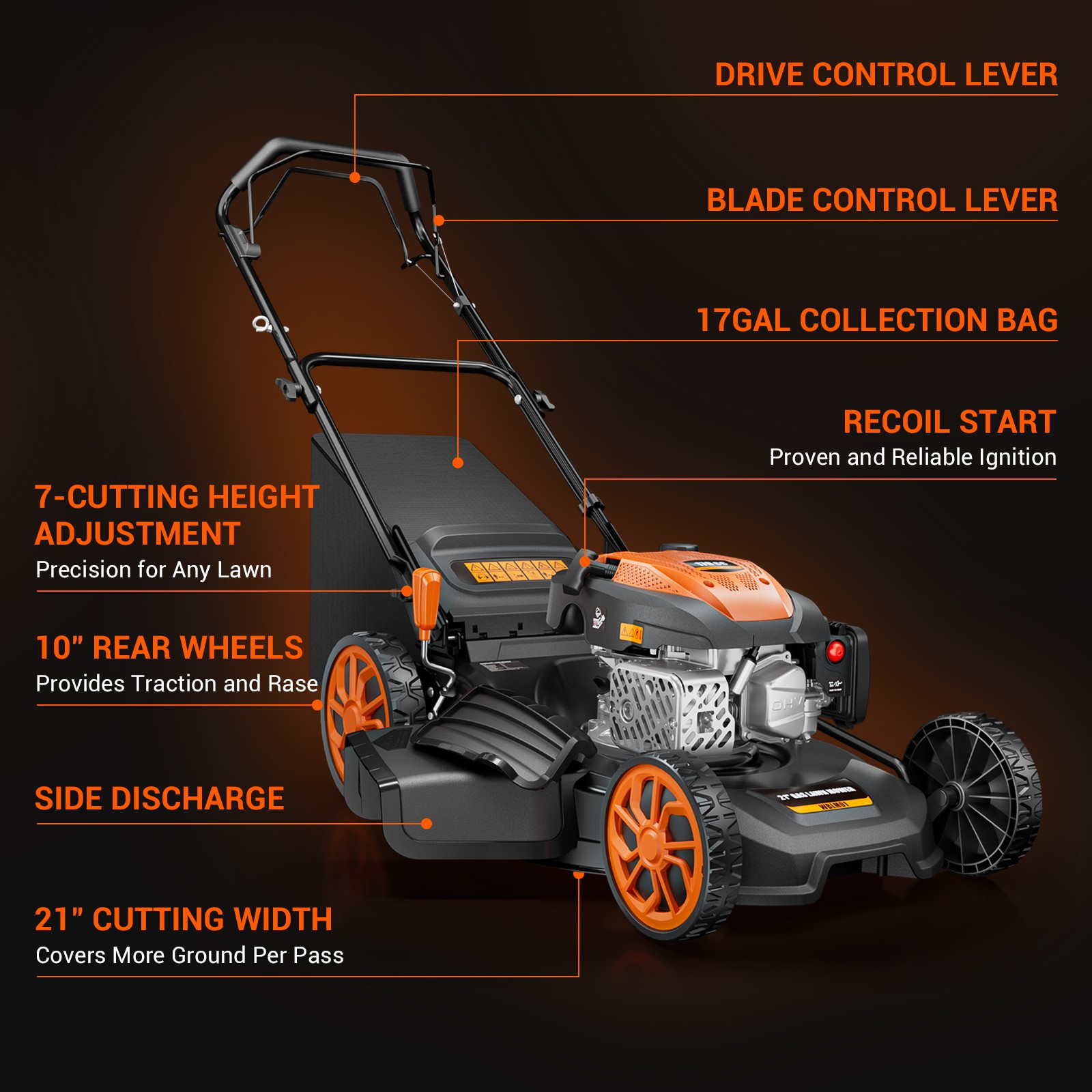 Mutaomay 21in Self Propelled Gas Lawn Mower 3-In-1,170cc , 7 Position Height New