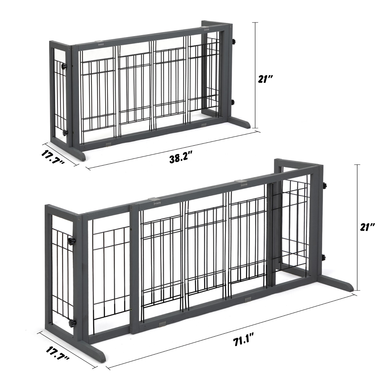 COZIWOW 38"-71" Freestanding Wood Pet Gate Foldable Puppy Fence Dog Gate Doorway