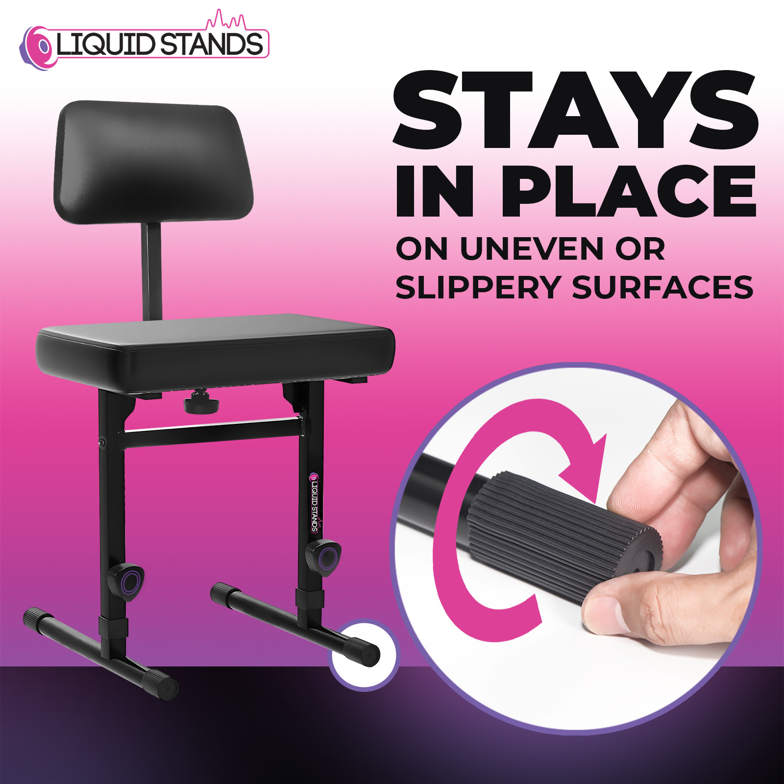 Open-Box Liquid Stands Adjustable Piano Bench w/ Black PU Leather Cushion & Bac