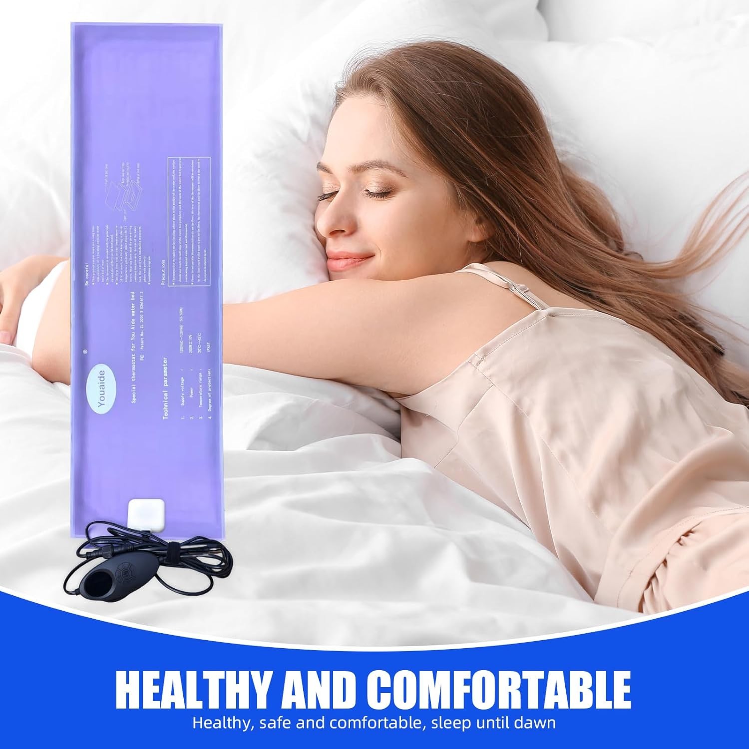 Smart Waterbed Heater with LED Digital Controller, 250W Waterbed Heating Pad for