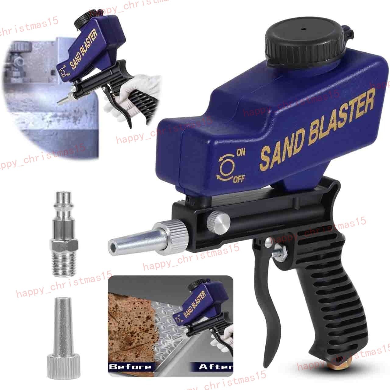 Hand Held Portable Media Spot Sand Blaster Gun Air Gravity Feed Rust Remover Kit