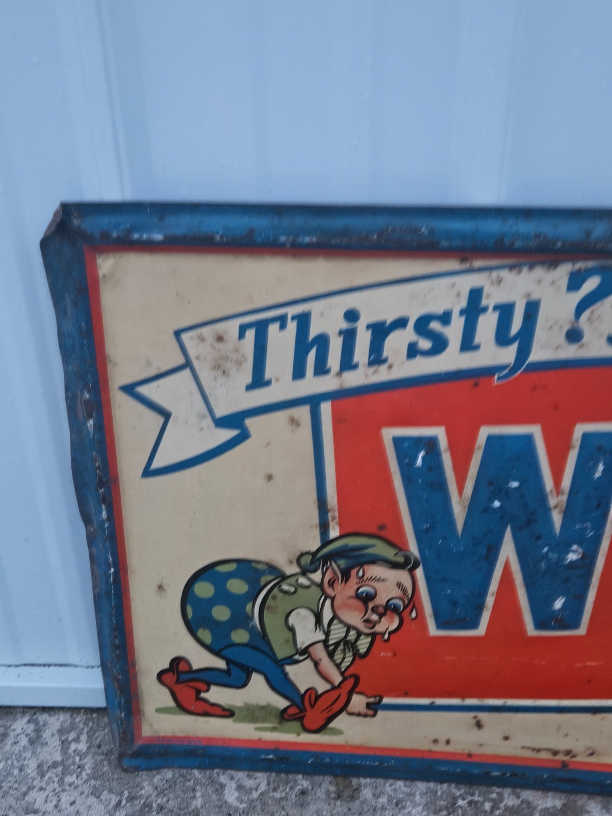RARE Vintage 1947 Whistle Orange Soda Pop Tin Advertising 54x18 Sign