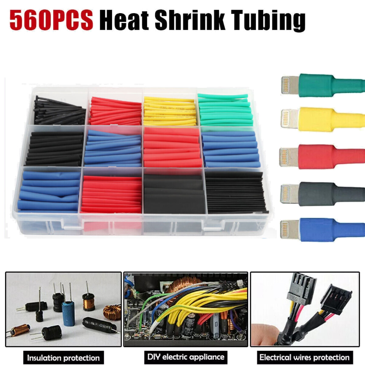 560 Pcs HEAT SHRINK Tubing Sleeve 3:1 Shrinkable Tube Wire Cable Assortment Kit