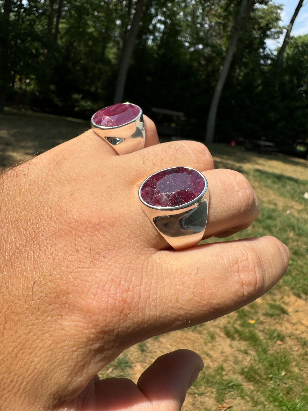 Large 18ct Genuine Ruby Mens Real Solid 925 Sterling Silver Oval Signet Ring