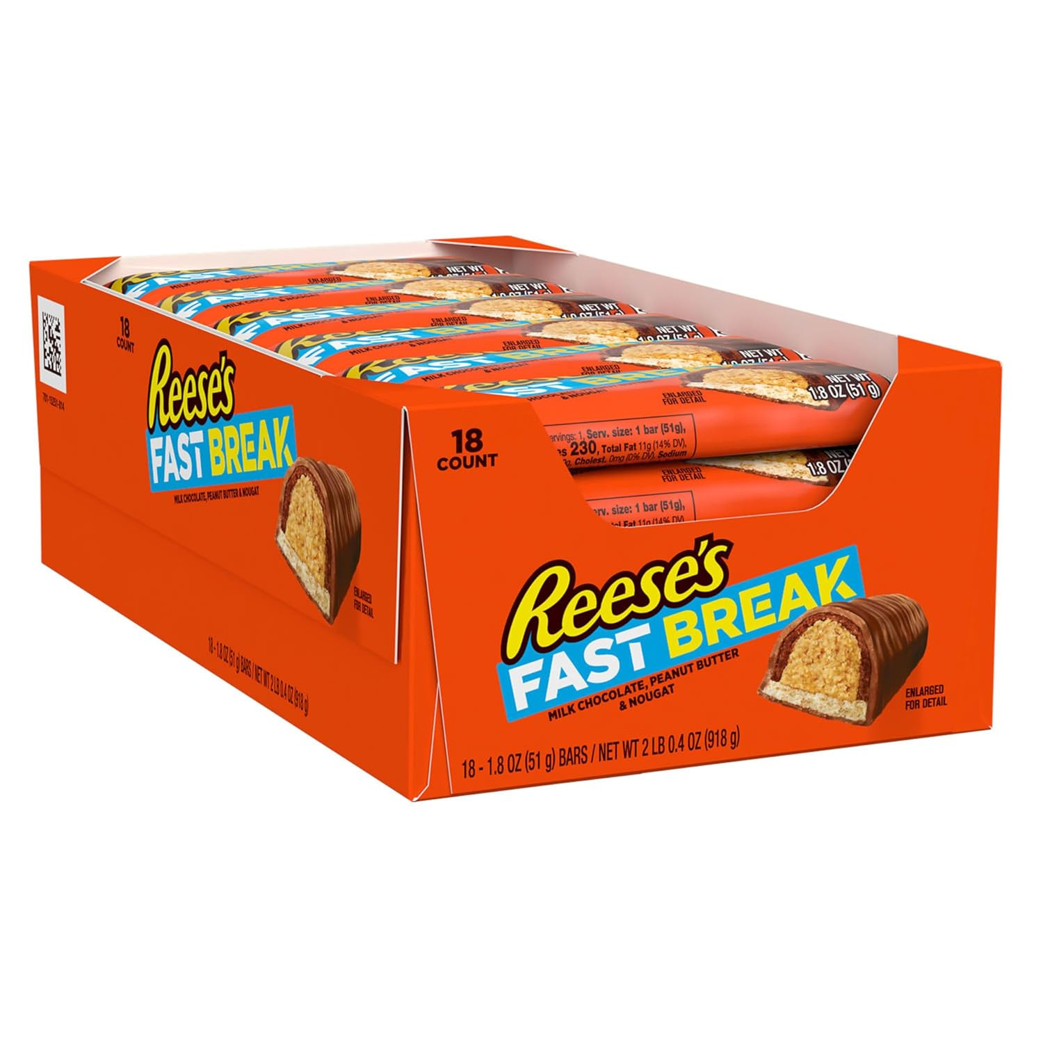 REESE'S FAST BREAK Peanut Butter Nougat Candy Bars, 1.8 Oz (Pack of 18)