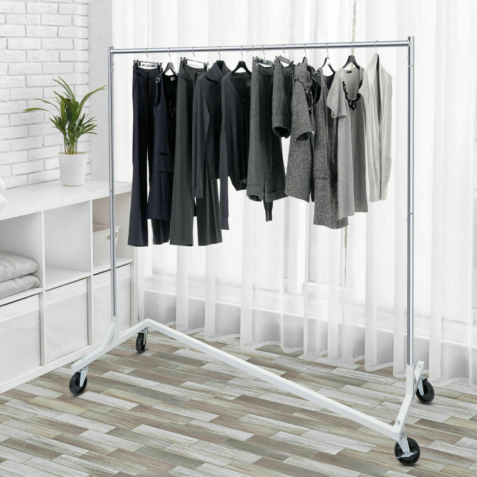 Heavy-Duty Commercial Garment Rack Rolling Z-Base Storage Clothing Shelving Rack