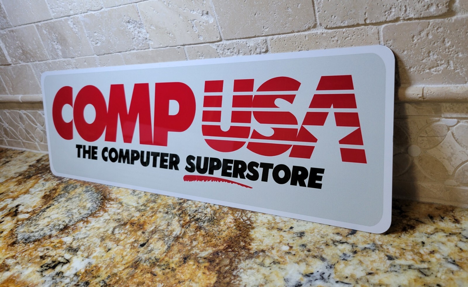 compusa aluminum sign memorabilia 6" x 23"
