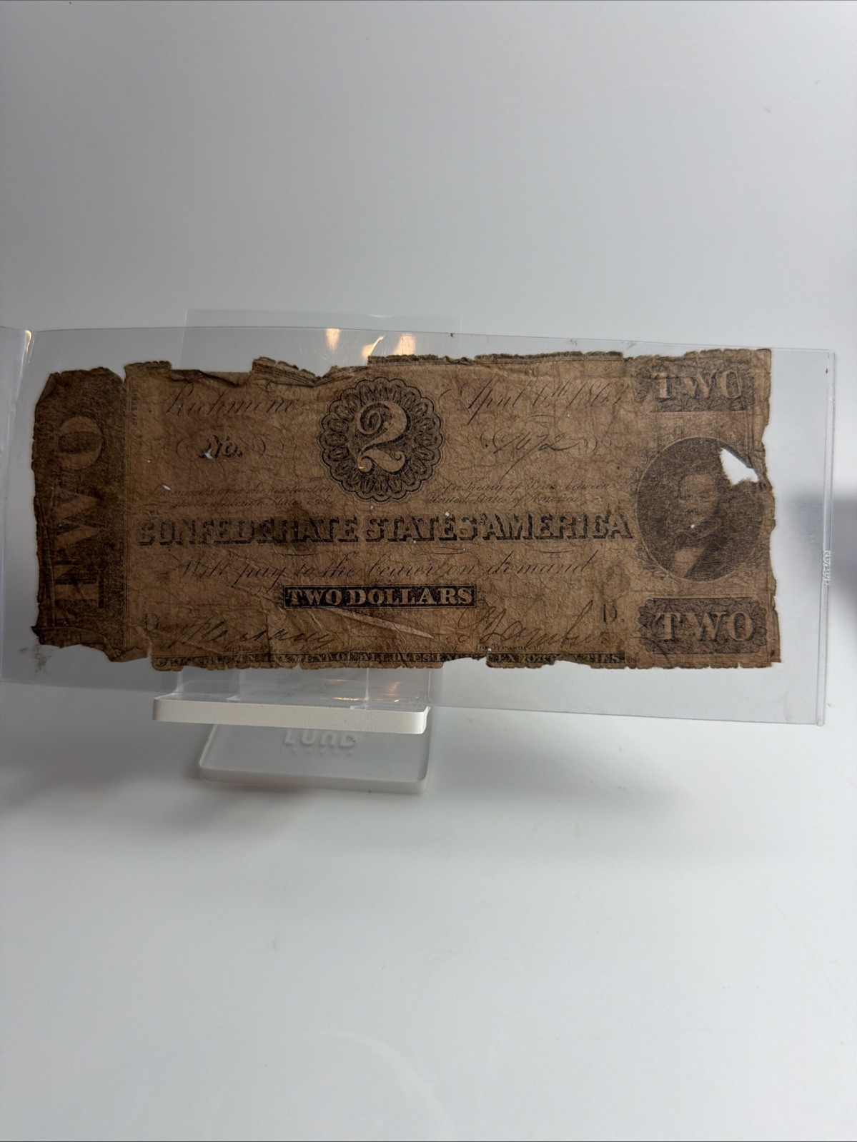 Confederate States Of America 2 Dollars Note Currency 1862 Paper Money