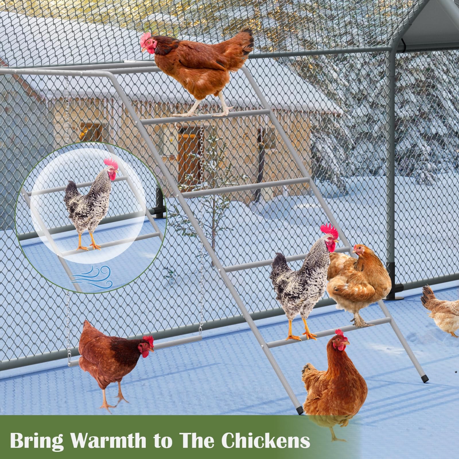 Chicken Coop Perches with Swing, Metal Chicken Roosting Bars, Chicken Run Toy...