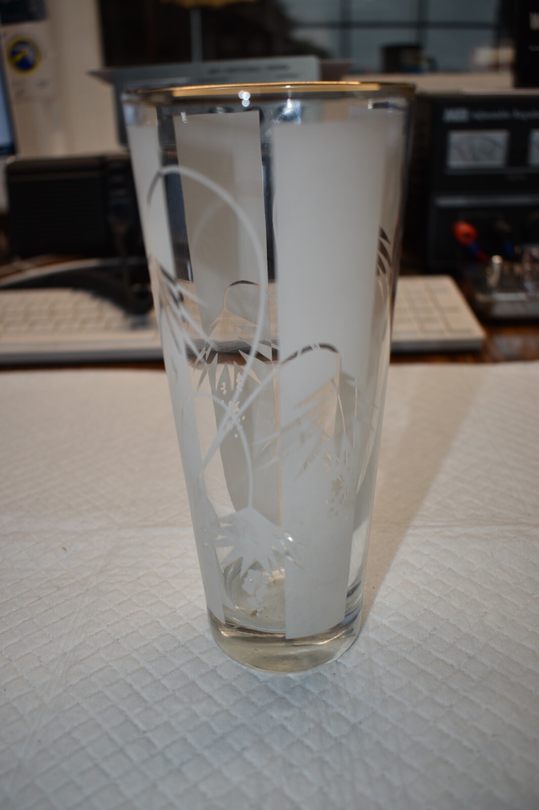 ✨Mid Century Modern C1955 Collins Glass With Atomic Flowers And Frosted Stripes