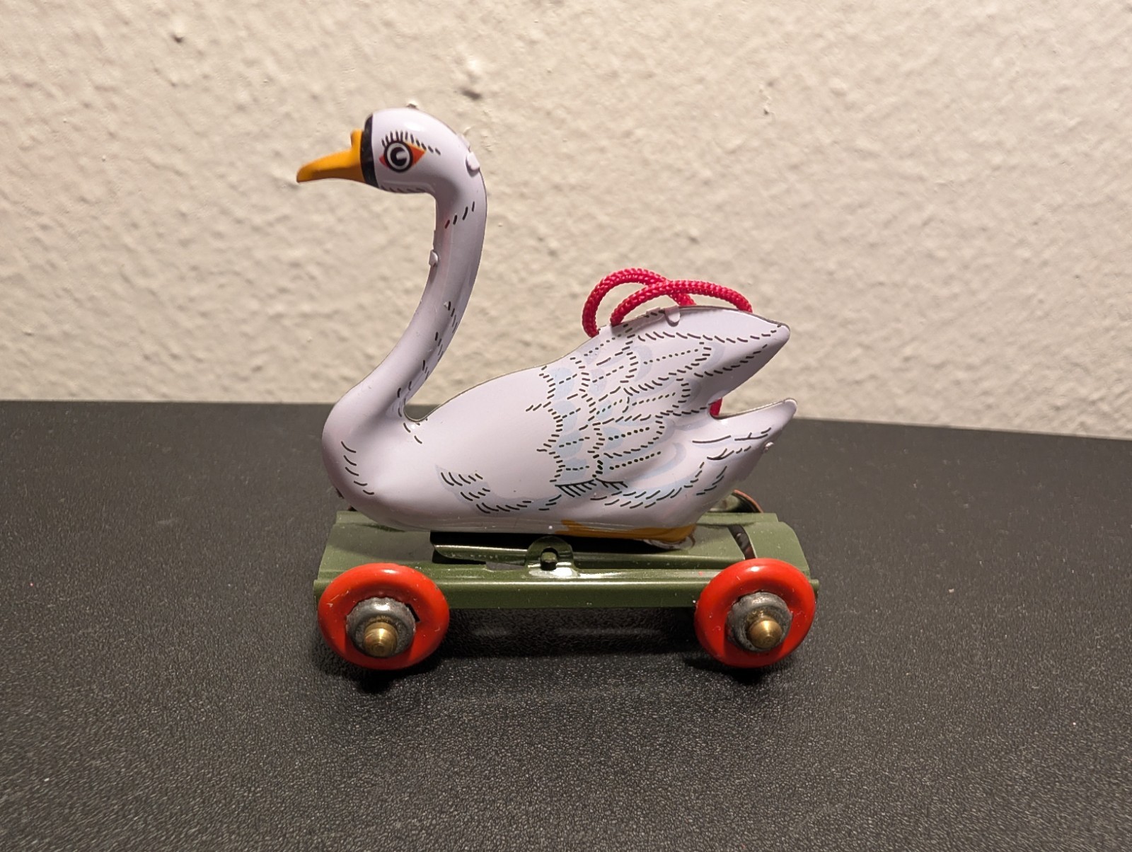 Vintage St. John Tin Toy Collection Series Christmas Ornament - Swan On Wheels